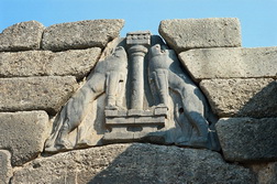 Lions carved into lintel, Mycenae